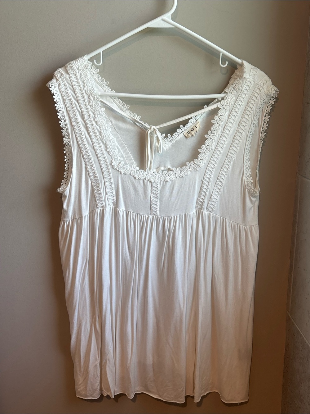 POL White Crochet-Trim Sleeveless Top